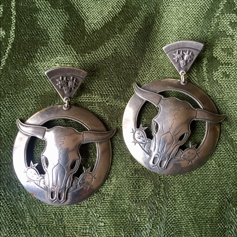Sterling Silver Steer Skull Earrings